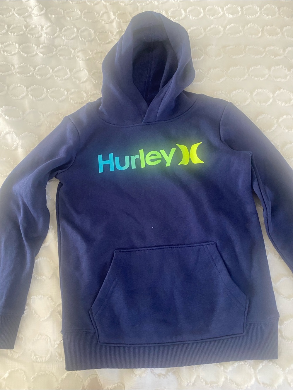 Hurley Navy Pullover Hoodie with Blue-Green Gradient Logo - Kids